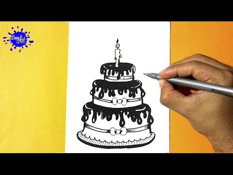 Como dibujar un Pastel de cumpleaños fácil